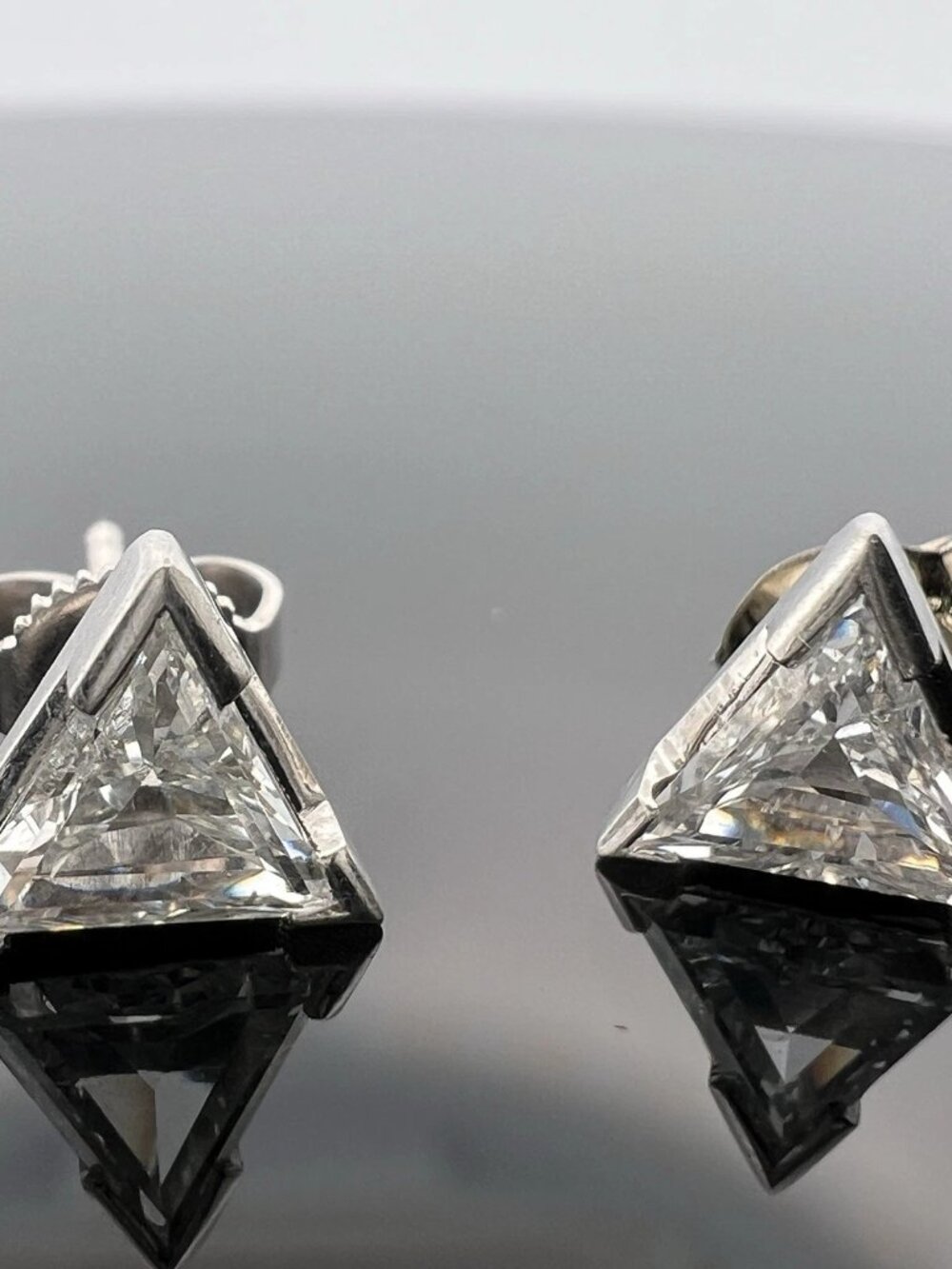 Platinum Triangular Trillion Diamond Stud Post Earrings .95ctw H SI1-VS1 Estate